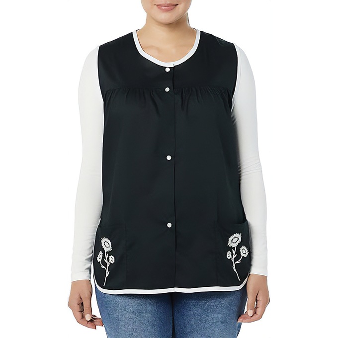 Easy-Care Button-Front Cobbler Apron, Black, large