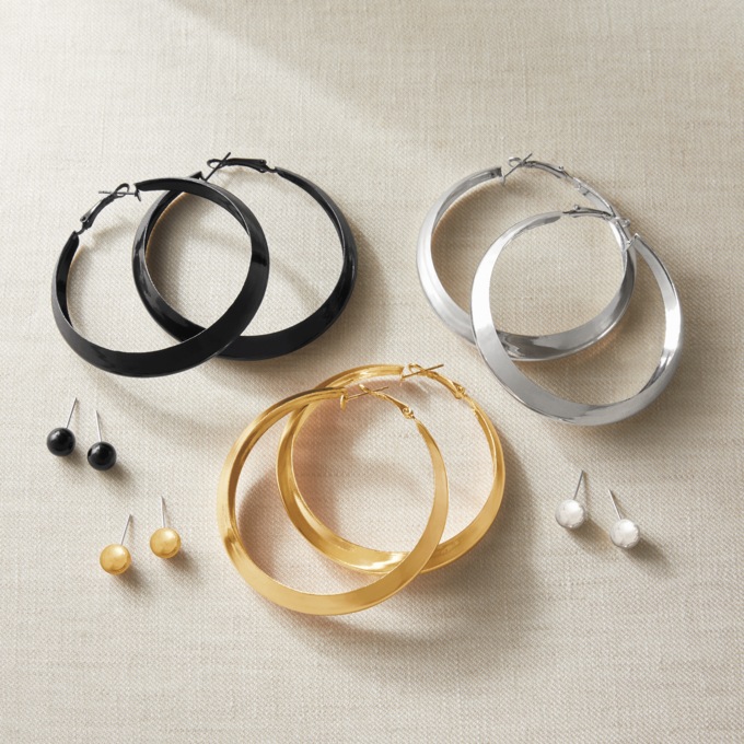 6-Pair Tricolor Earrings Set, , large