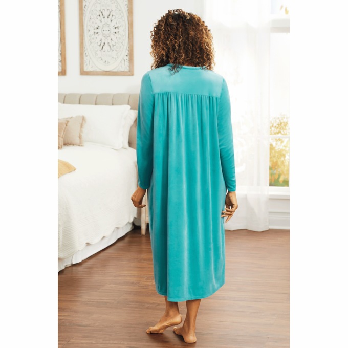 Long-Sleeve Velour Nightgown, , large