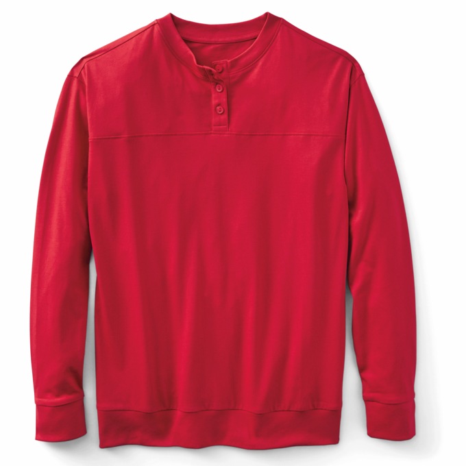 Long-Sleeve Banded-Bottom Henley, , large