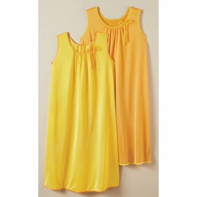 2-Pack Sleeveless Tricot Nightgowns, Soft Yellow Mango, large
