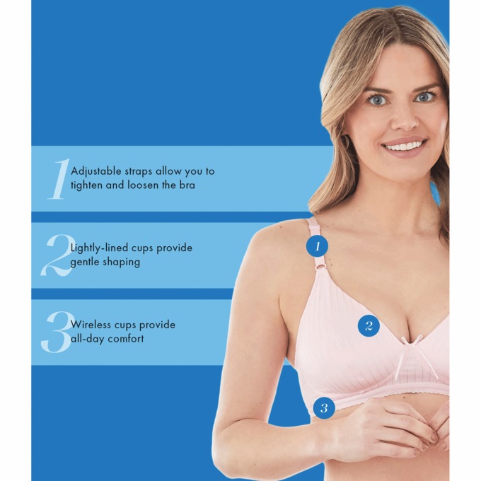 Bestform&reg; Striped Wireless Cotton Bra, Pink, large