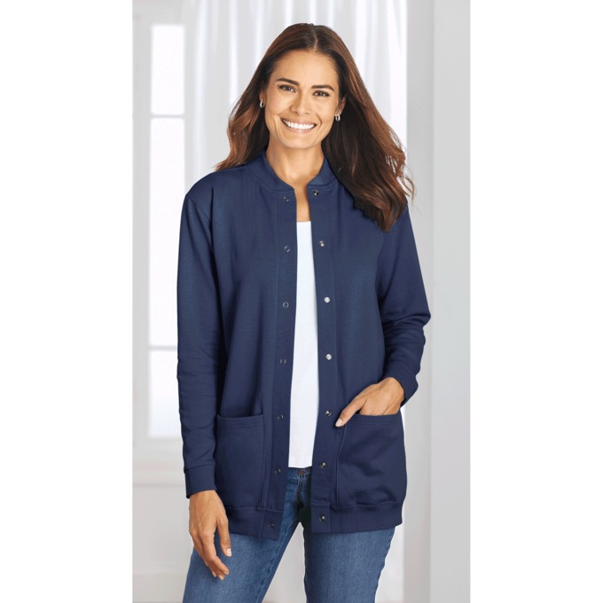 Snap-Front Cardigan, Navy, large