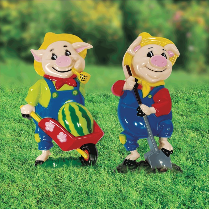 Set of 2 Perky Farmer Pig Stakes, , large