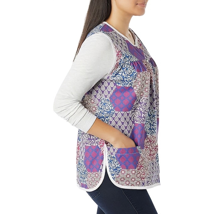 Easy-Care Button-Front Cobbler Apron, Multi Patches, large