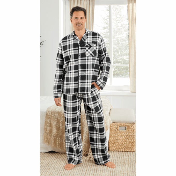 Men's Flannel PJ, Black Plaid, large