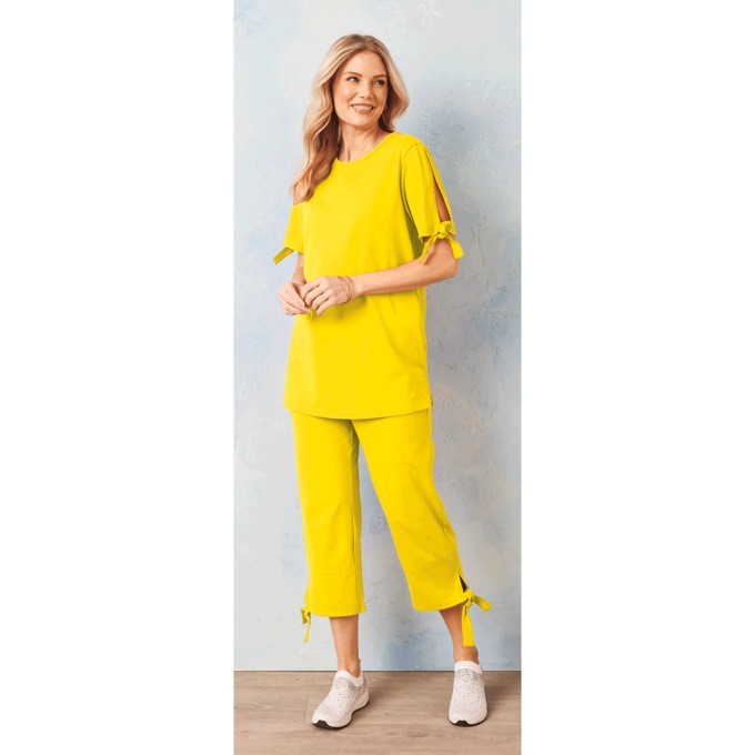 Slit-Sleeve Capri Set, Yellow, large
