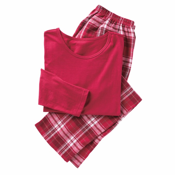 Women's Plaid Flannel PJ Set, Red, large