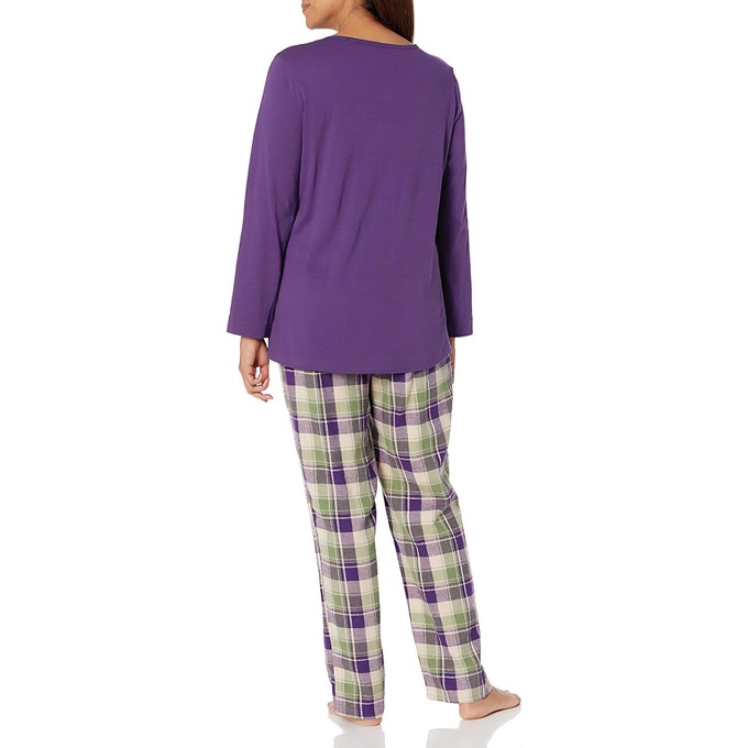Women's Plaid Flannel PJ Set, Violet, large