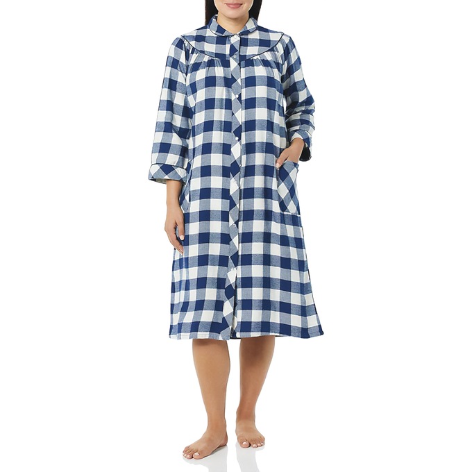 Flannel Snap-Front Duster, Navy, large