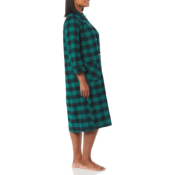 Flannel Snap-Front Duster, Green, large