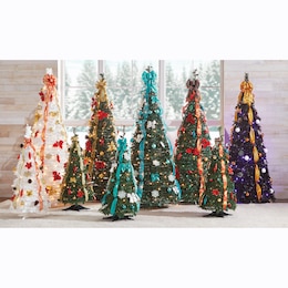 Holiday 6-Foot Pre-Lit Pop-Up Tree and 3&#39; Poinsettia Pop-Up Tree, , large