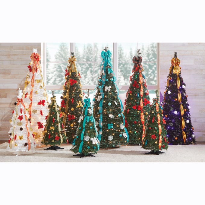 Holiday 6-Foot Pre-Lit Pop-Up Tree and 3&#39; Poinsettia Pop-Up Tree, , large