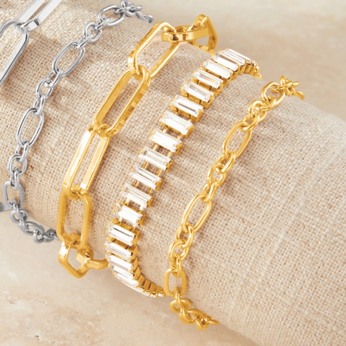 3-Piece Link and Crystal Bracelet Set, , large