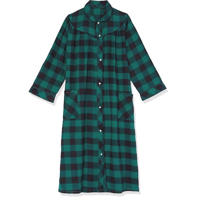 Flannel Snap-Front Duster, Green, large