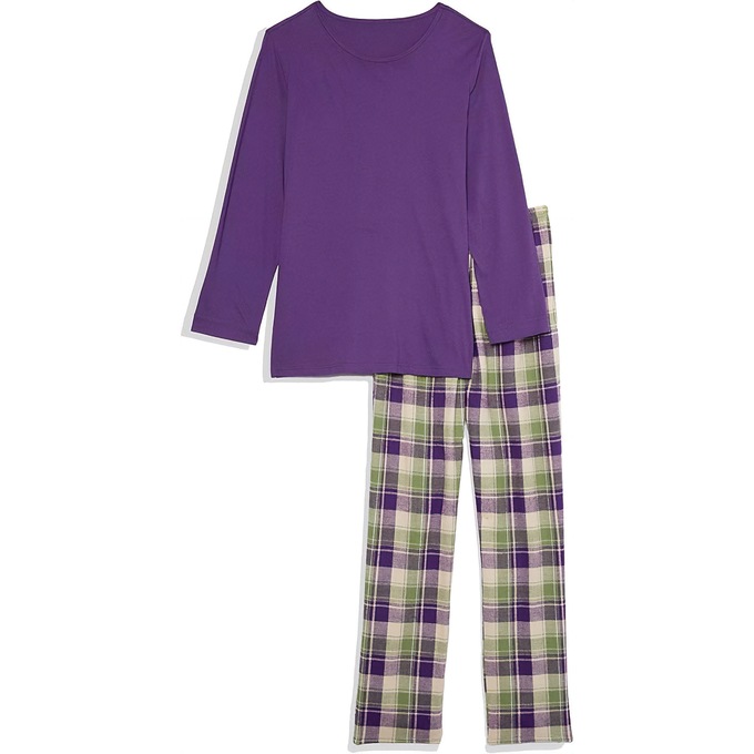 Women's Plaid Flannel PJ Set, Violet, large