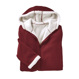 Women's Microfleece Zip-Front Coat with Faux-Sherpa Lining and Hood, , large