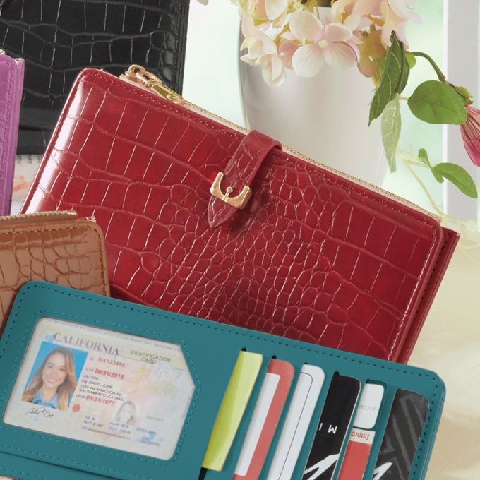 Women's Faux-Croco Wallet, Red, large