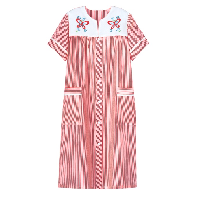 Duster With Embroidered Yoke, Red Stripe, large