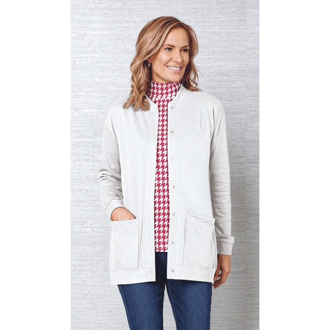 Snap-Front Cardigan, White, large