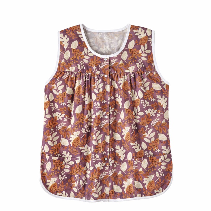 Easy-Care Button-Front Cobbler Apron, Purple Floral, large