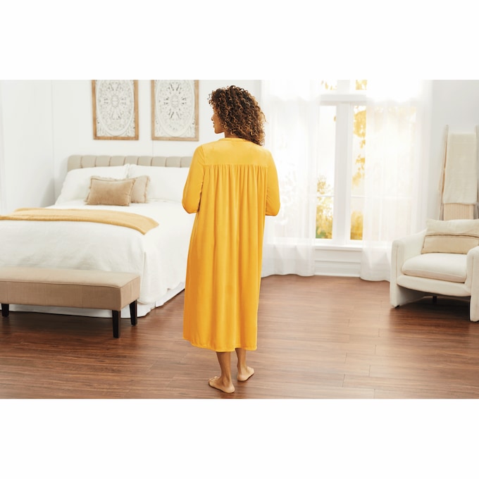 Long-Sleeve Velour Nightgown, , large