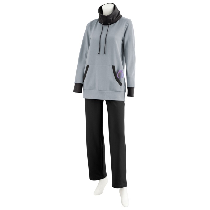 Cowl Neck Lounging Set, Gray Black, large