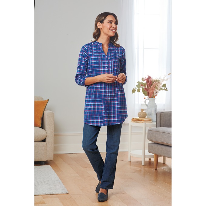 Pintuck Flannel Shirt, Cobalt, large