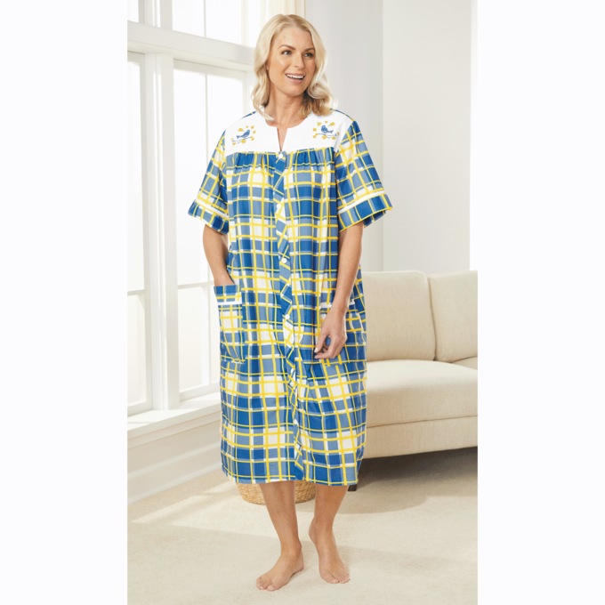 Duster With Embroidered Yoke, Peri Plaid, large