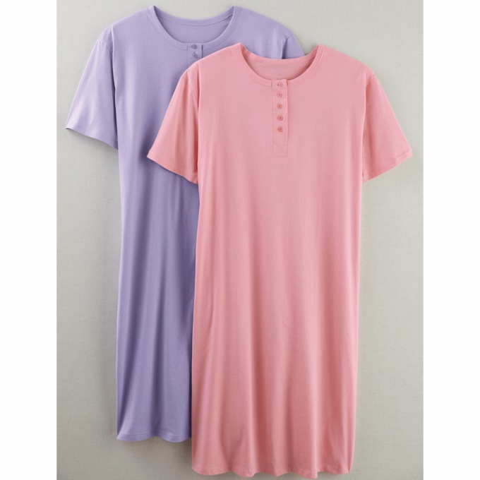 2-Pack Comfort Henley Nightshirt, Pink Lilac, large