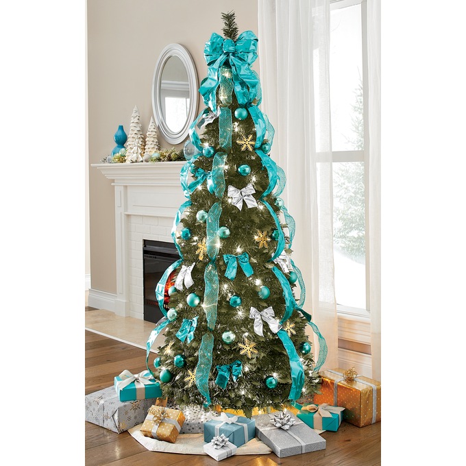 Holiday 6-Foot Pre-Lit Pop-Up Tree, Blue Silver, large
