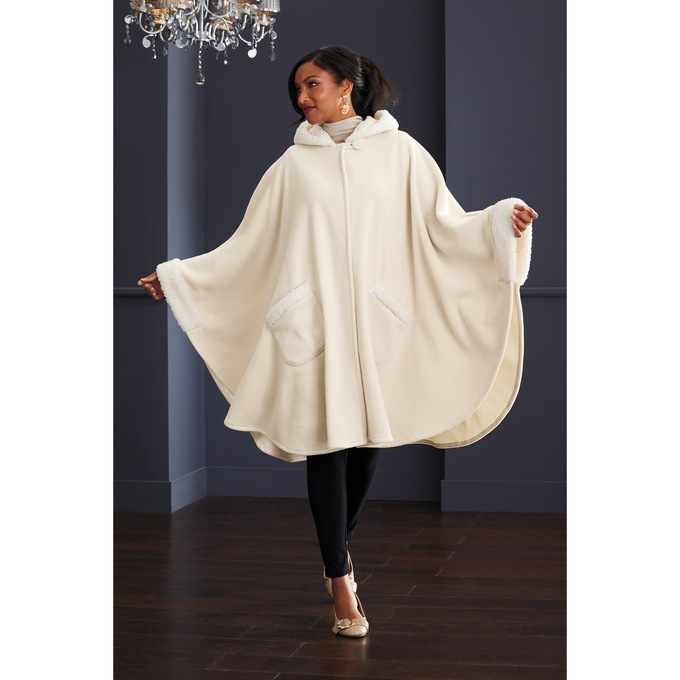 Sherpa-Trim Women's Fleece Cape and Glove Set, , large