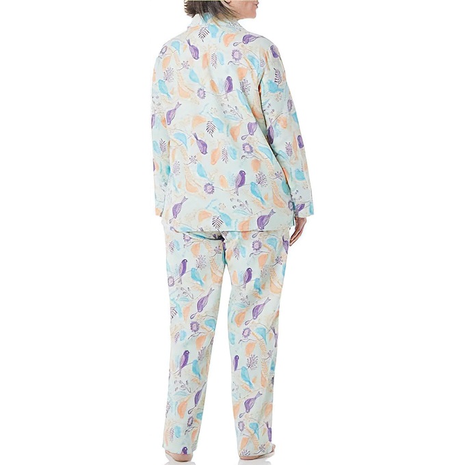 Cozee Corner Printed Flannel Pajamas, Mint Birds, large