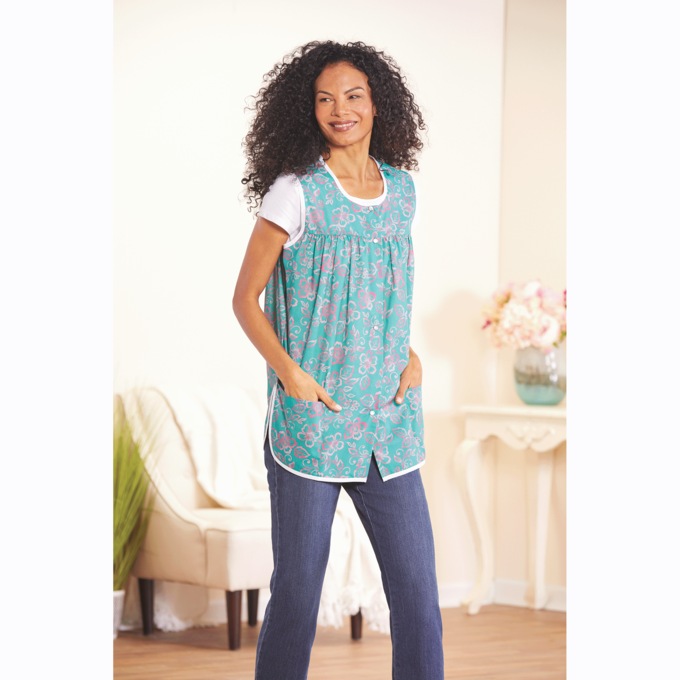 Easy-Care Button-Front Cobbler Apron, Capri Tropical, large