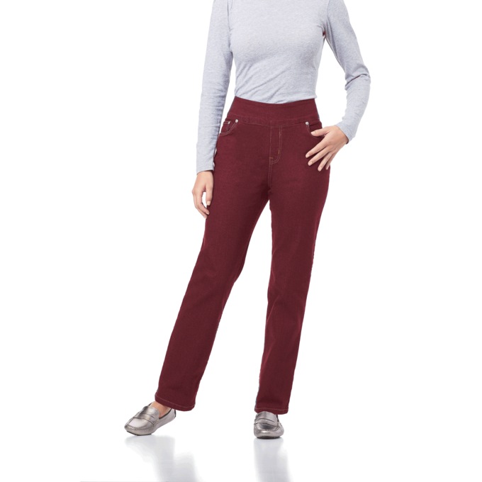 Pull-on Straight Leg Jeans, Berry, large