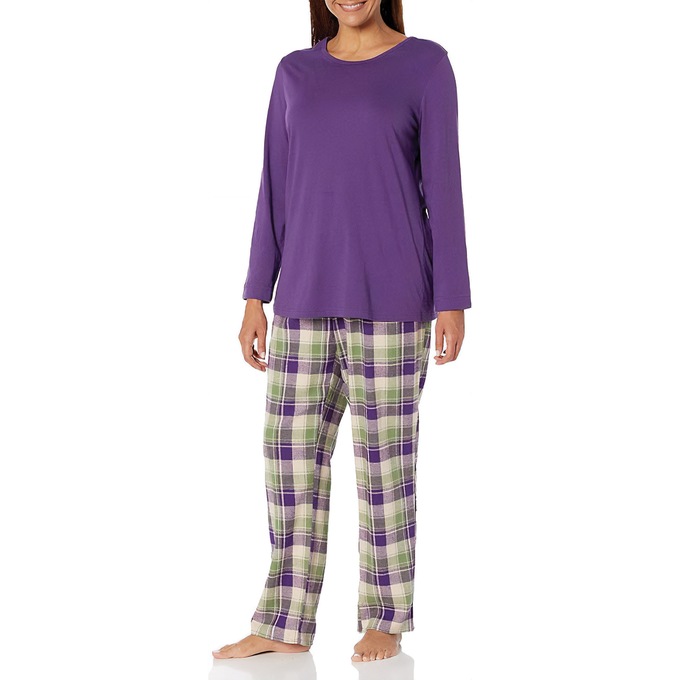 Women's Plaid Flannel PJ Set, Violet, large