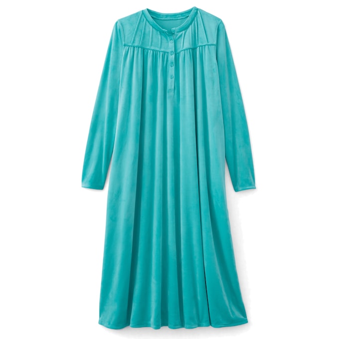 Long-Sleeve Velour Nightgown, , large