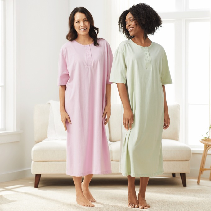 2-Pack Comfort Henley Nightshirt, Seafoam Pink Mist, large