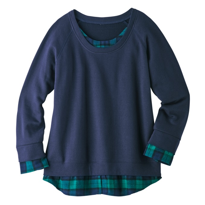 Plaid Accent Sweatshirt, Navy, large