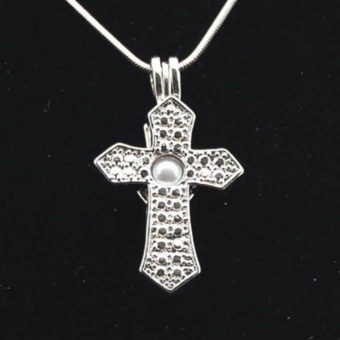 Genuine Pearl Cross Pendant, , large