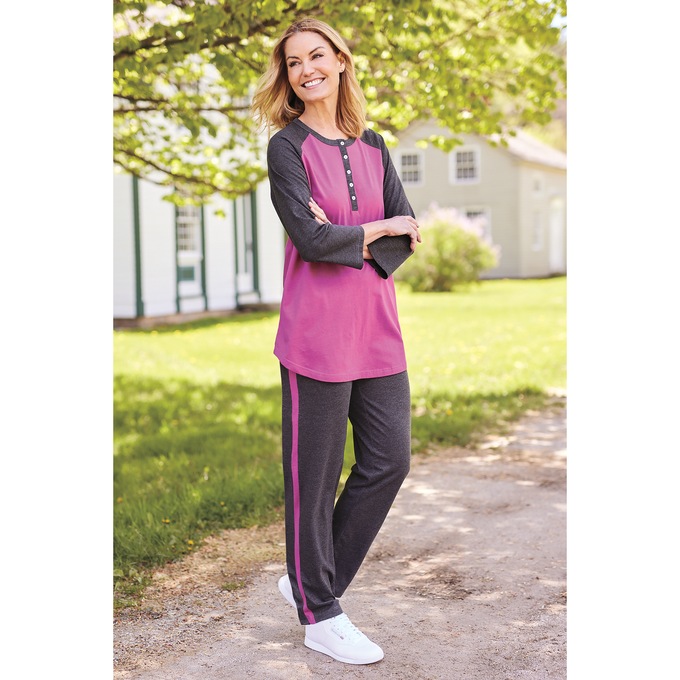 Henley Baseball Top, Plumberry Charcoal, large