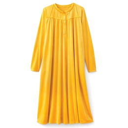 Long-Sleeve Velour Nightgown, , large