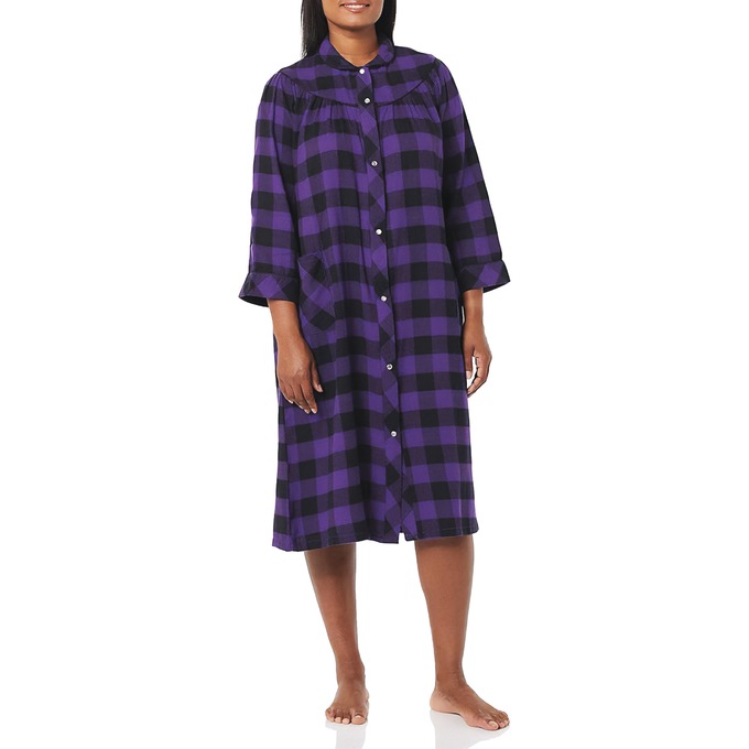 Flannel Snap-Front Duster, Purple, large