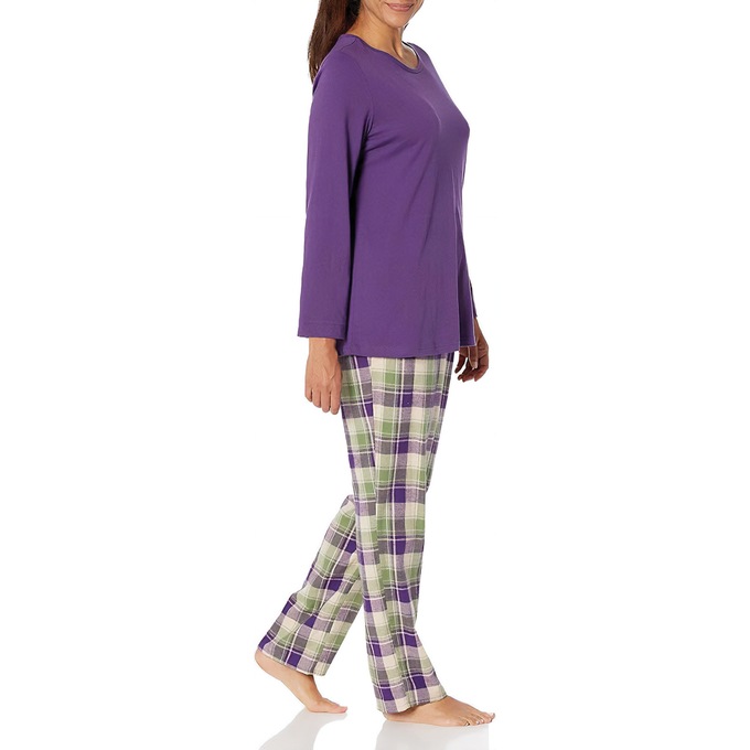 Women's Plaid Flannel PJ Set, Violet, large