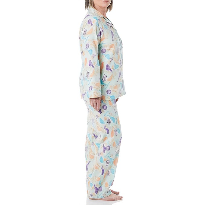 Cozee Corner Printed Flannel Pajamas, Mint Birds, large