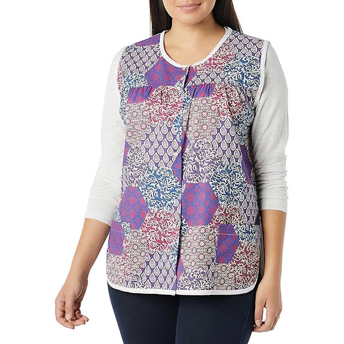 Easy-Care Button-Front Cobbler Apron, Multi Patches, large