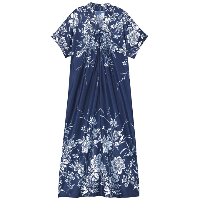 Trapunto Trim Caftan, Navy Floral, large